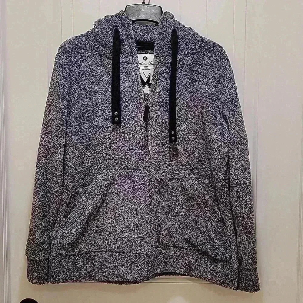 White Mark Full Zip Sherpa Hoodie Charcoal Grey Size XL